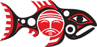 The logo for the Chinook Indian Nation features a stylized salmon in red and black and with a face in its center